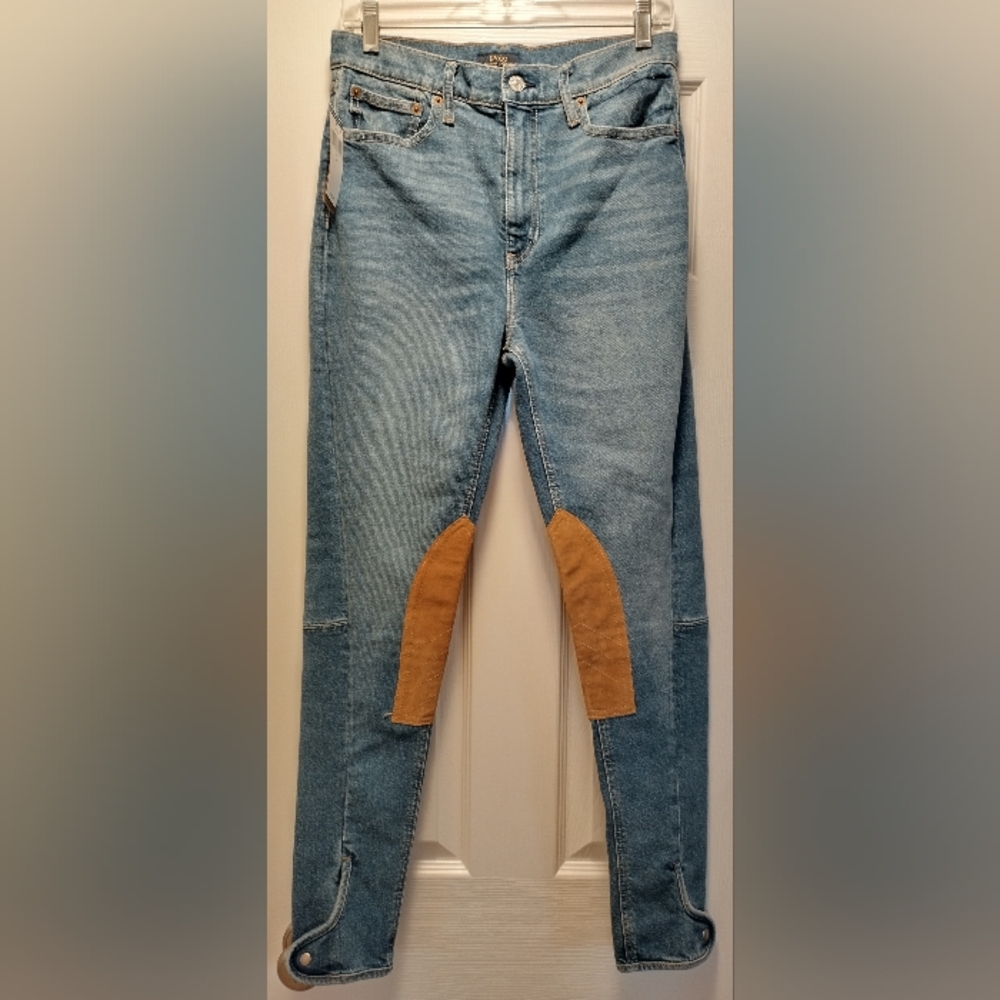 Ralph Lauren Light Blue Skinny Jeans with Tan Knee Patches - Picture 2 of 15